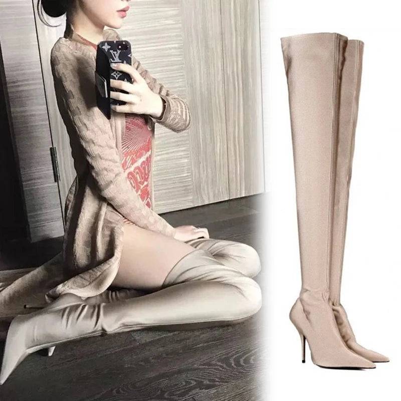 Bottes élastiques à talons hauts pour femmes