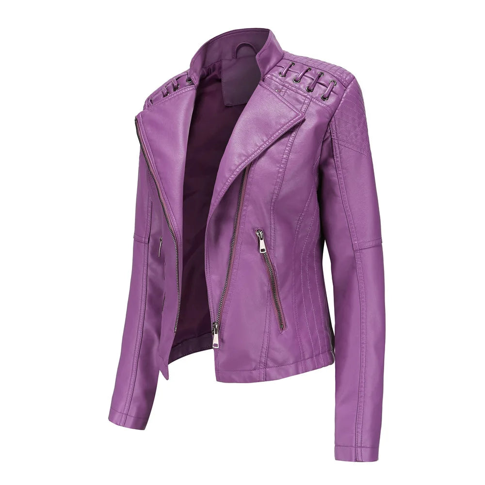 Veste en similicuir, coupe courte, manches longues pour femmes