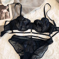 Soutien-gorge et culotte transparents en dentelle fine pour femmes