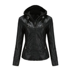 Veste en cuir PU amovible à capuche pour femmes