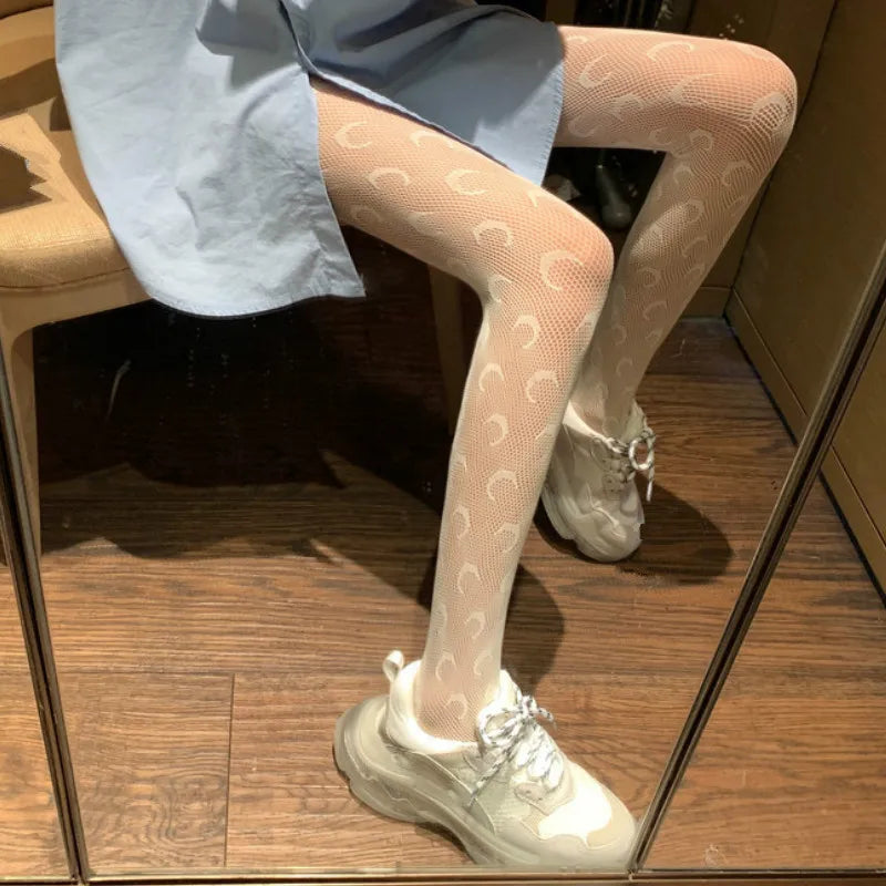 Collants résille avec motif de lune pour femmes