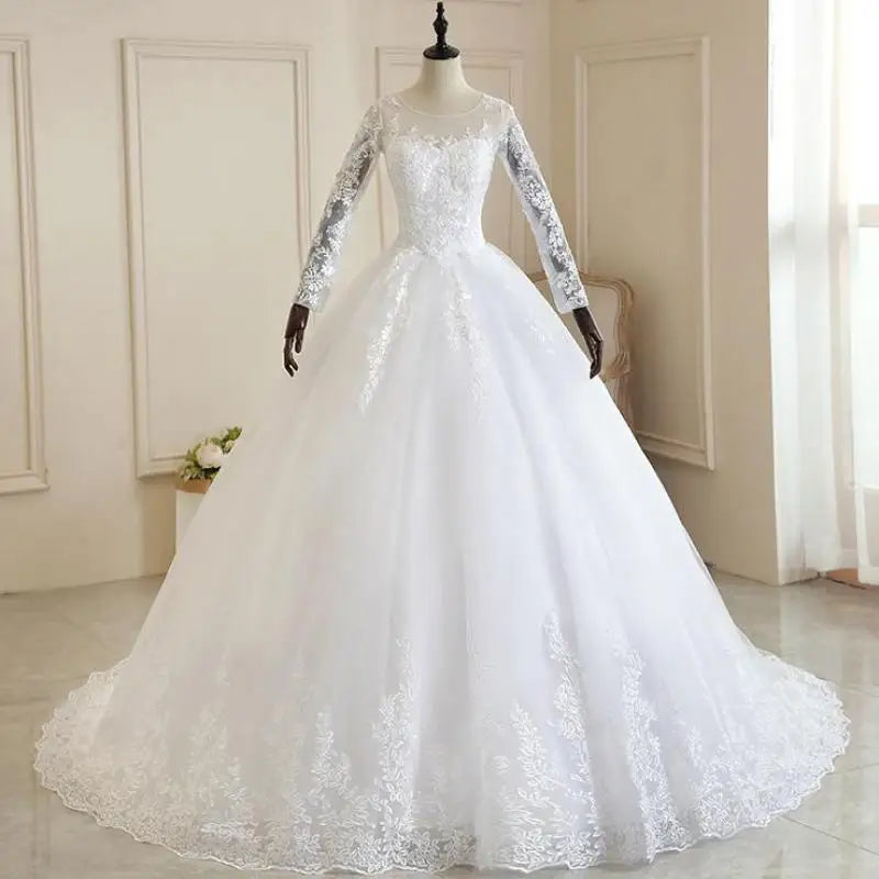 Robe de mariée à manches longues avec traine princesse pour femmes