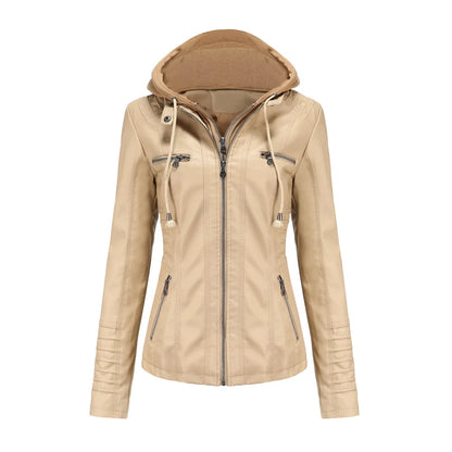 Veste Femme Effet Cuir PU – Capuche Amovible