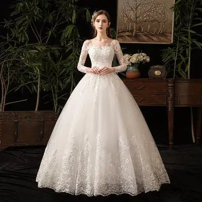 Robe de mariée à manches longues avec traine princesse pour femmes