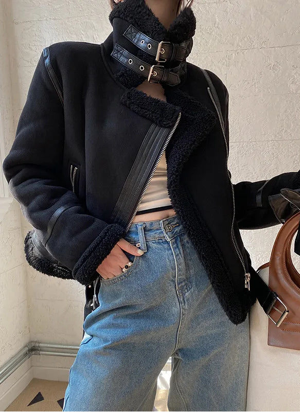 Veste en cuir de moto d'hiver pour femmes