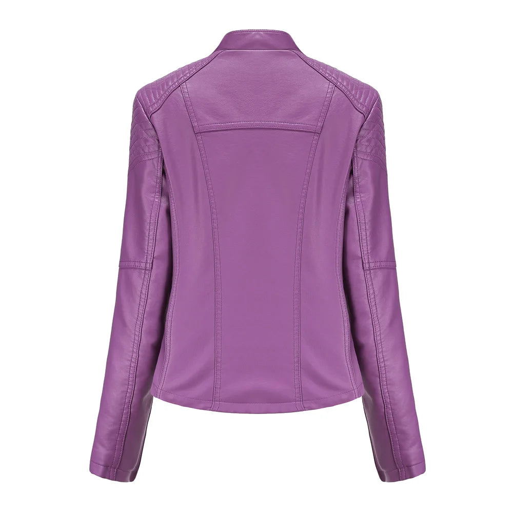 Veste en similicuir, coupe courte, manches longues pour femmes
