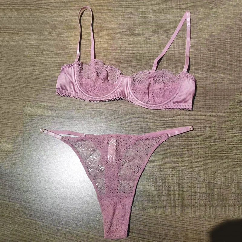 Ensemble soutien-gorge et string en dentelle Ultra-fin pour femmes