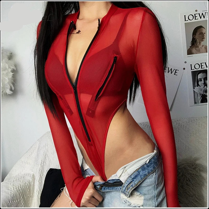 Body en maille transparente pour femmes