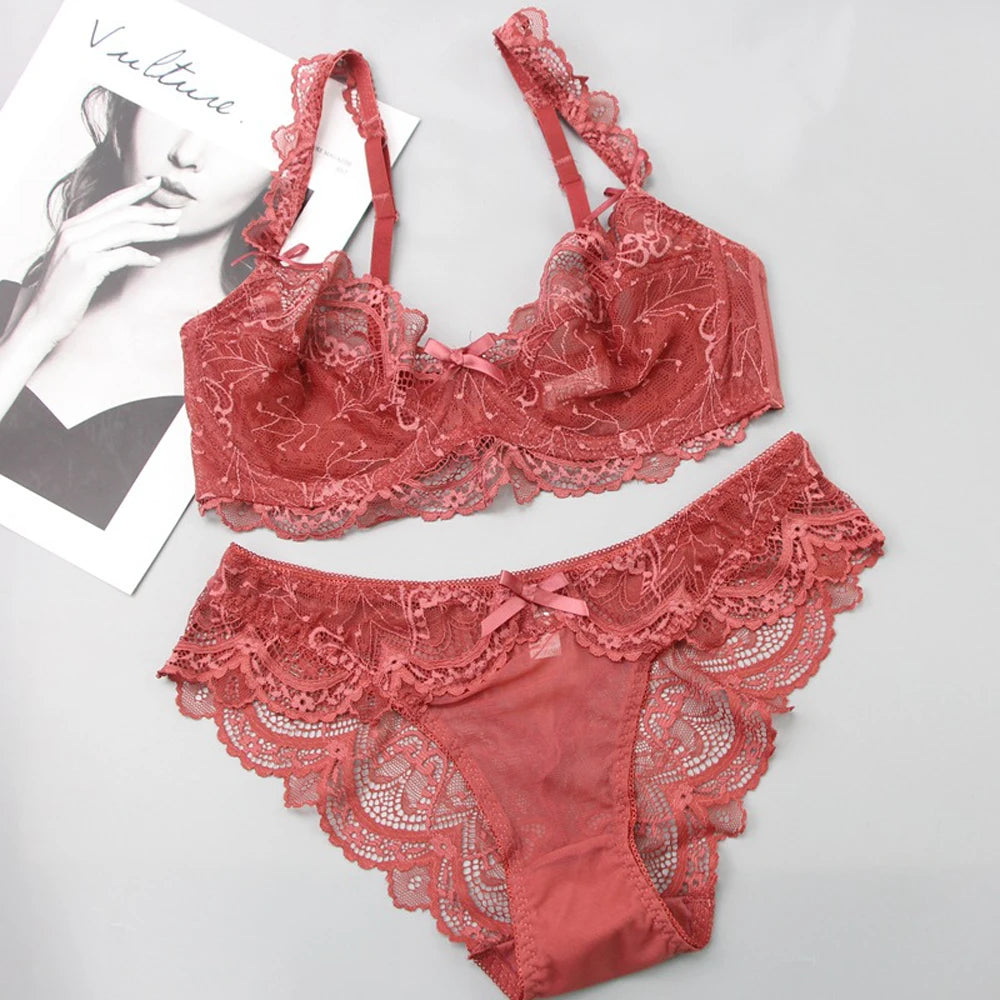 Ensemble de soutien-gorge et culotte Fine en dentelle grande taille pour femmes