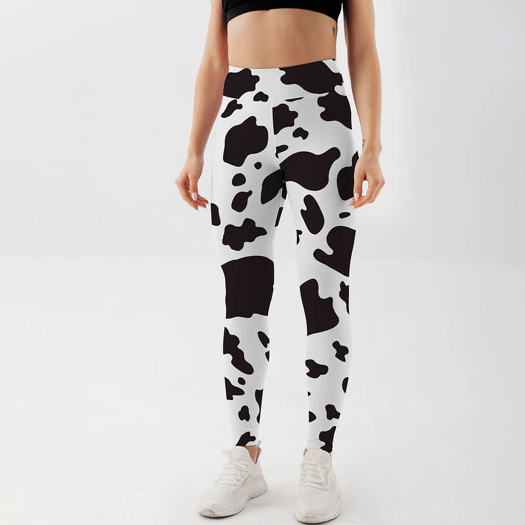 Leggings taille haute imprimé vache pour femmes