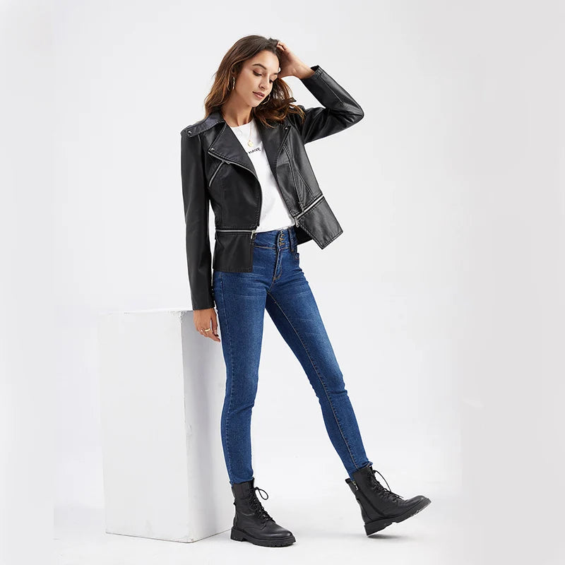 Veste en similicuir PU pour femmes
