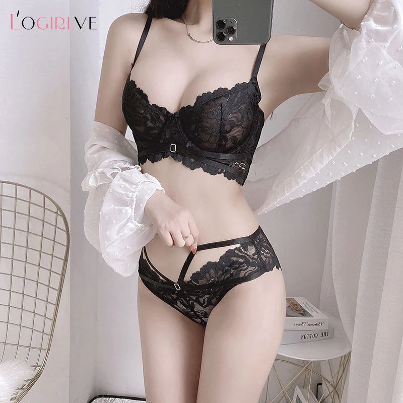 Ensemble soutien-gorge ultra-mince transparent avec broderie pour femmes