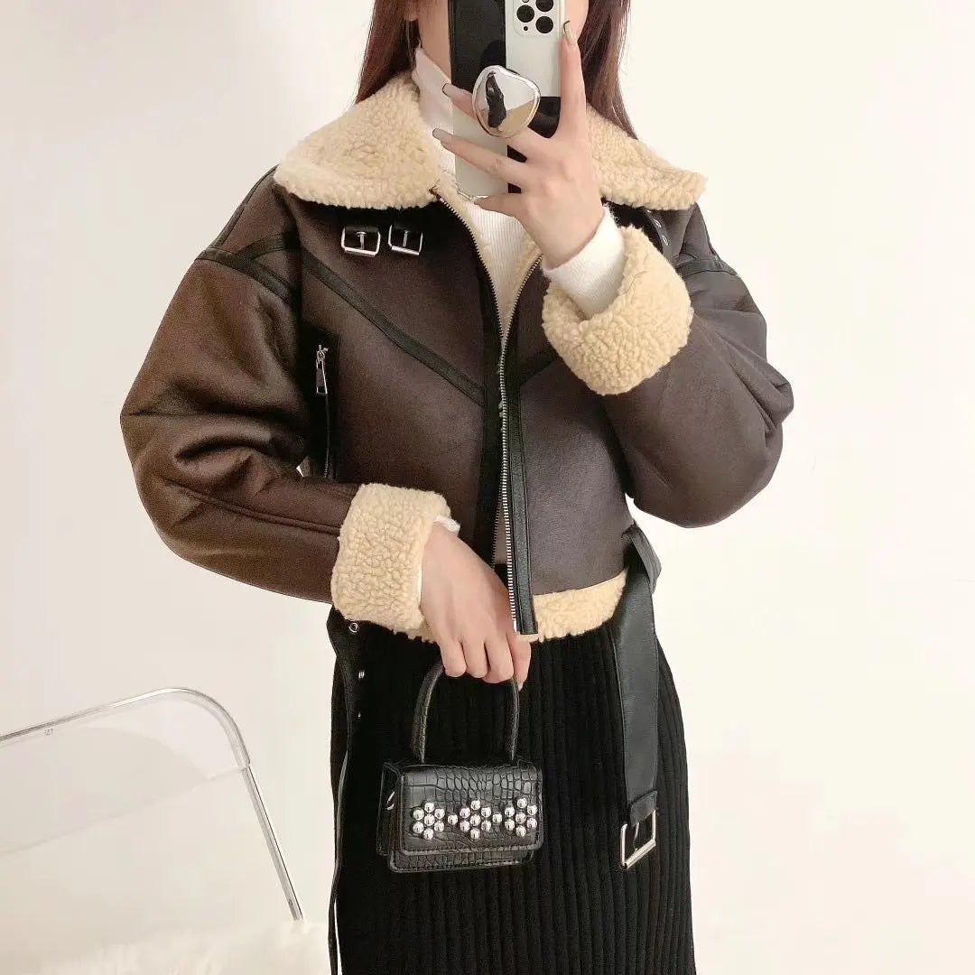 Veste en fausse fourrure d'agneau pour femmes