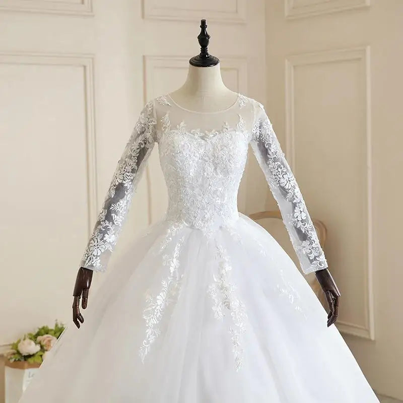 Robe de mariée à manches longues avec traine princesse pour femmes