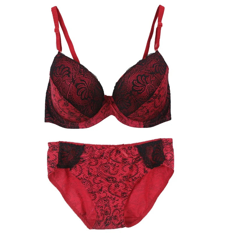 Ensemble de soutien-gorge push-up rembourré à armatures et nœud et culotte pour femmes