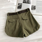 Short en jean vert Style Safari pour femmes