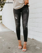 Pantalon en jean décontracté déchiré pour femmes
