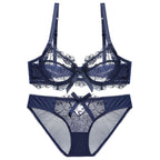 Ensemble de sous soutien-gorge et culotte transparent en dentelle brodée pour femmes