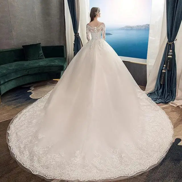 Robe de mariée à manches longues avec traine princesse pour femmes