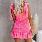 Robe à volants rose brodée pour femmes