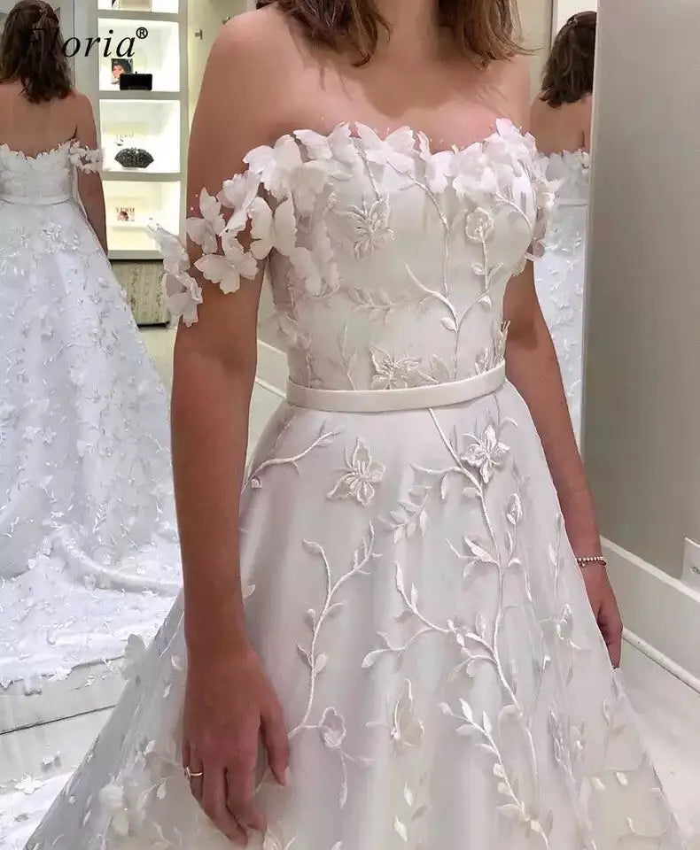 Robe de mariée blanche trapèze en dentelle et épaules dénudées pour femmes