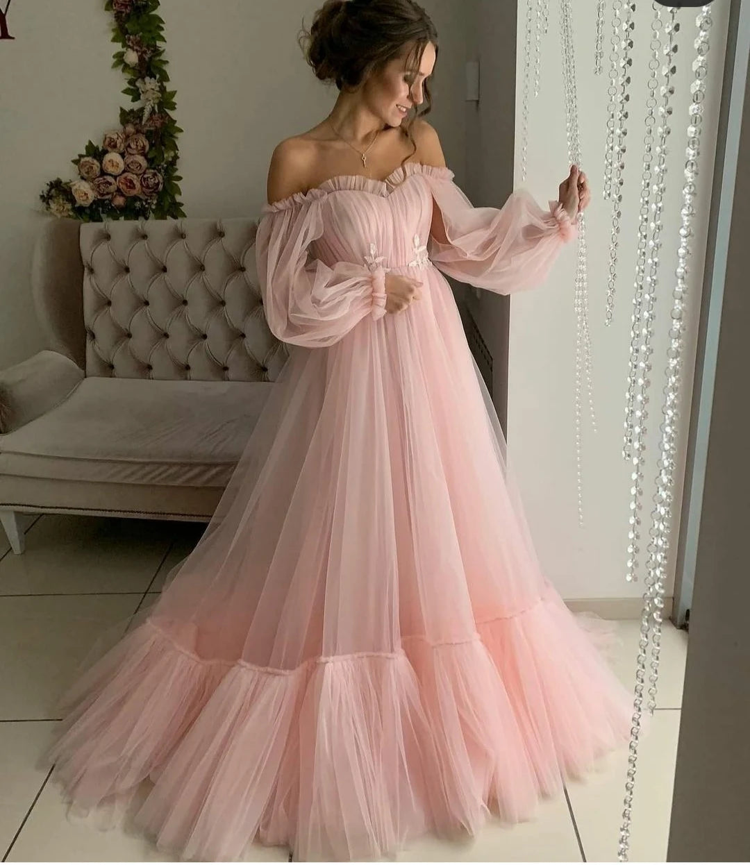 Robe de soirée longue en Tulle  pour femmes