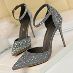 Chaussures à talons hauts brillants et strass pour femmes