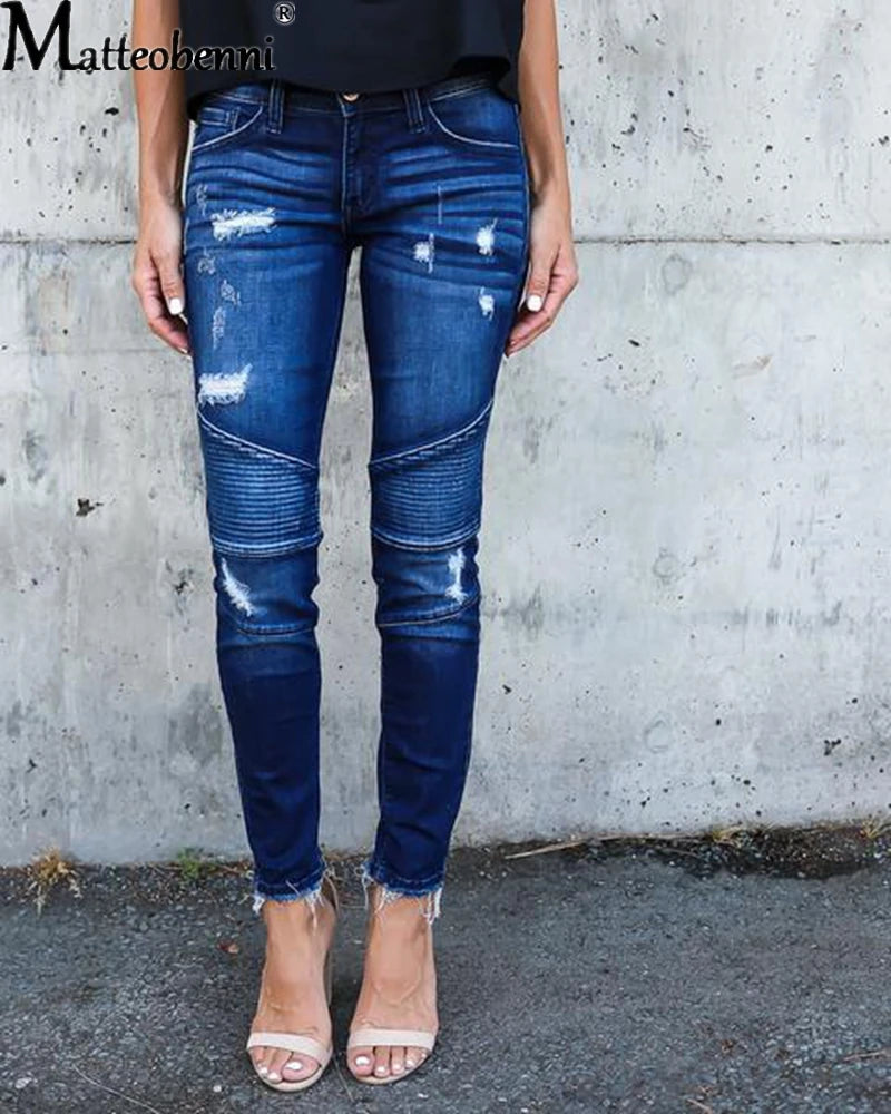 Pantalon en jean décontracté déchiré pour femmes