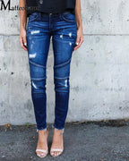 Pantalon en jean décontracté déchiré pour femmes