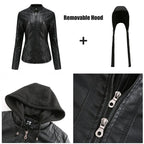 Veste en cuir PU amovible à capuche pour femmes