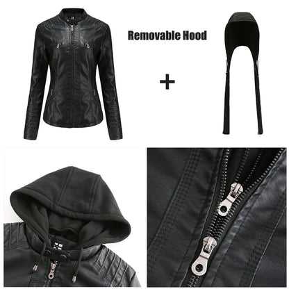 Veste Femme Effet Cuir PU – Capuche Amovible