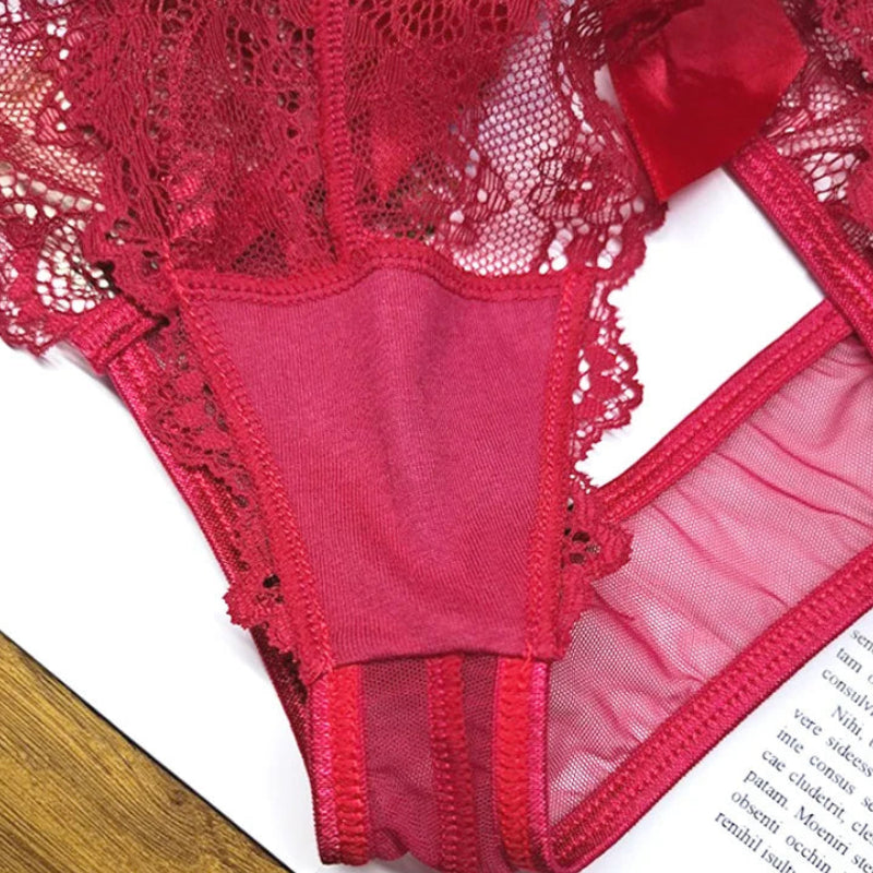 String  en dentelle transparente évidée  avec nœud pour femmes