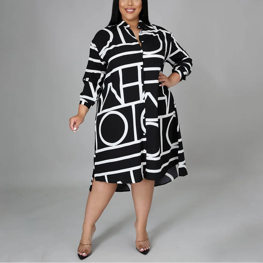 Robe Imprimée Femme – Manches Longues et Boutonnage