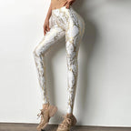 Leggings effet push-up à paillettes imprimé serpent pour femmes