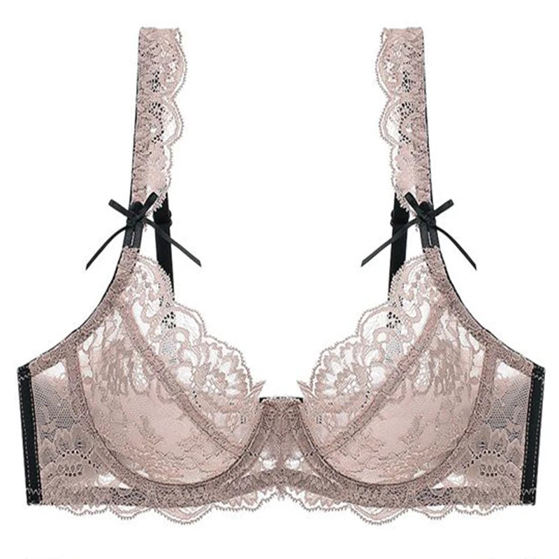 Soutien-gorge Push Up en dentelle avec maille transparente pour femmes