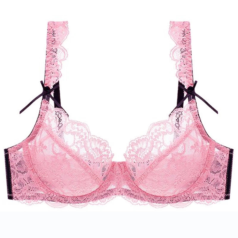 Soutien-gorge Push Up en dentelle avec maille transparente pour femmes