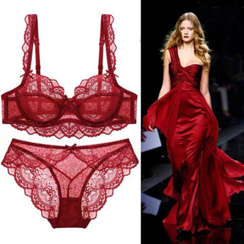 Ensembles de soutien-gorge ultra-mince et culotte à fleurs transparentes pour femmes