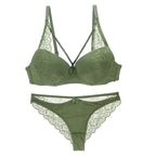 Ensemble soutien-gorge push-up sans coutures en dentelle 3/4 bonnet et culotte pour femmes