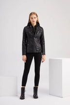 Veste en cuir PU amovible à capuche pour femmes