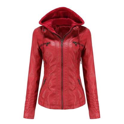 Veste Femme Effet Cuir PU – Capuche Amovible