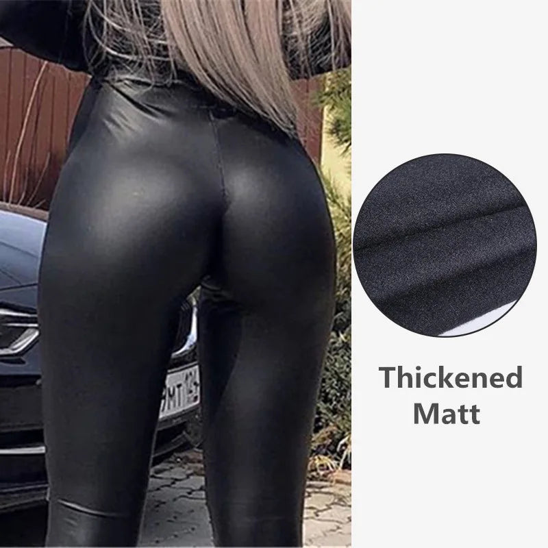 Leggings en cuir PU Push-Up  slim, taille haute pour femmes