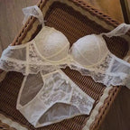 Ensemble soutien-gorge push Up en dentelle brodée et culotte pour femmes