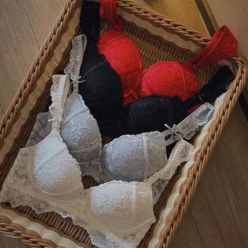 Ensemble soutien-gorge push Up en dentelle brodée et culotte pour femmes