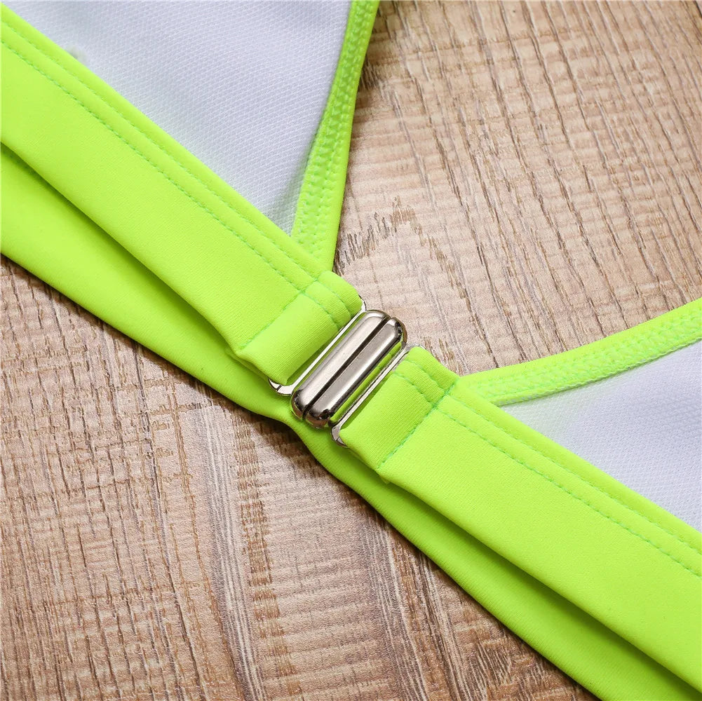 Maillot de bain deux pièces vert néon pour femmes