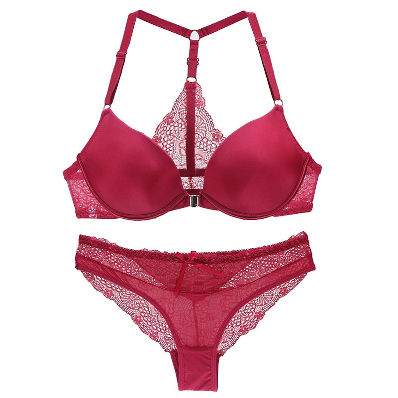 Ensembles soutien-gorge sans coutures boutonné sur le devant, push-up et culotte pour femmes