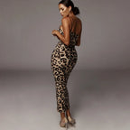 Robe mi-longue sexy à imprimé léopard pour femmes