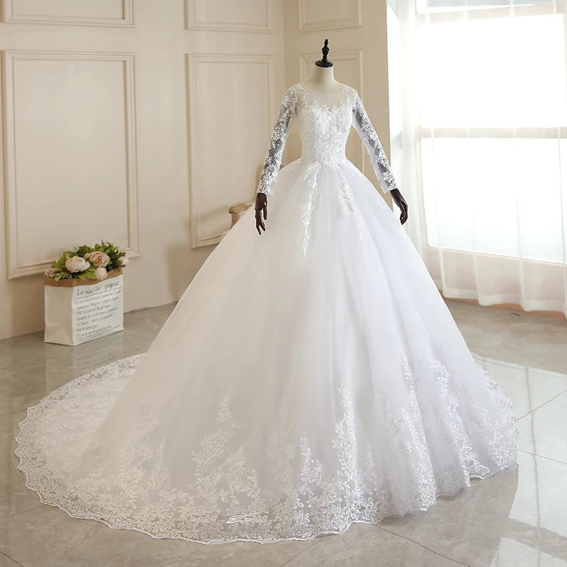 Robe de mariée à manches longues avec traine princesse pour femmes