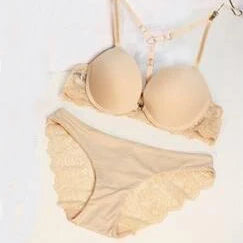 Ensemble soutien-gorge Push Up avec boucle avant et sangle d'épaule et culotte pour femmes