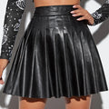 Mini jupe plissée en cuir noir marron pour femmes