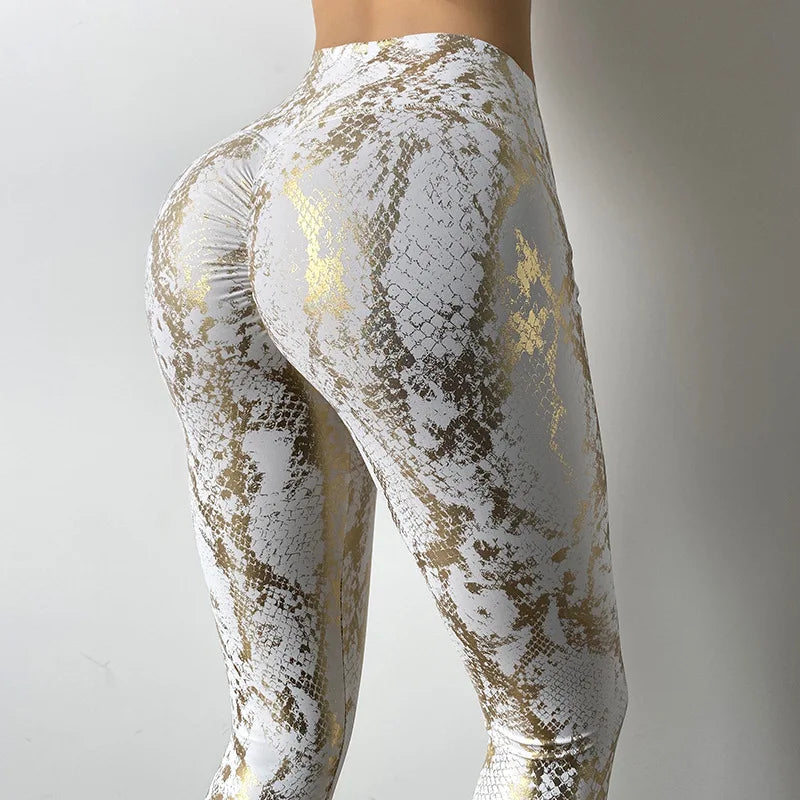 Leggings effet push-up à paillettes imprimé serpent pour femmes
